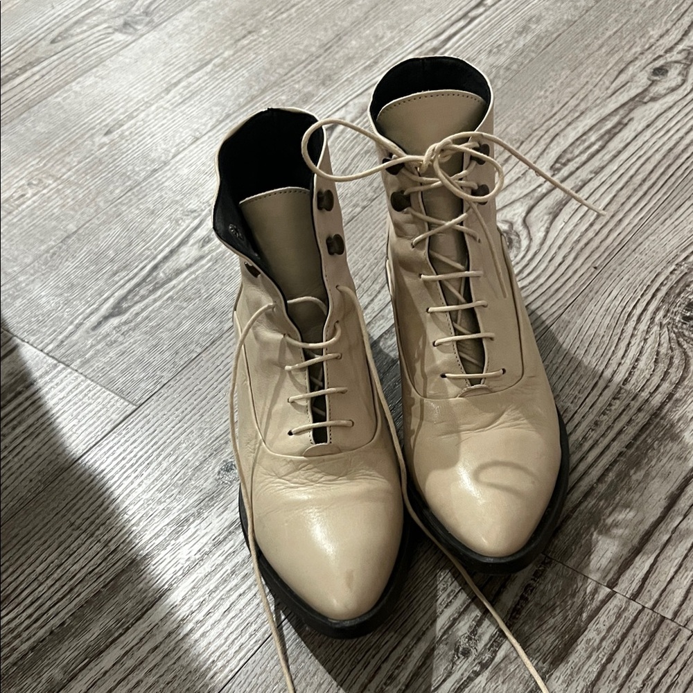 INTENTIONALLY BLANK Cream Ankle Boots